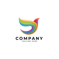 Abstract colorful bird wing logo, multicolor gradient, bird wing vector icon