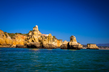 Rugged shore line of Lagos Portugal
