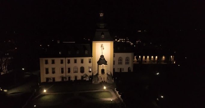 The church from Kamine  Slaski from above by night 4k phantom 4 pro