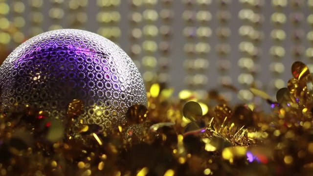 Light On Golden Christmas And New Year Decoration. Close Up
