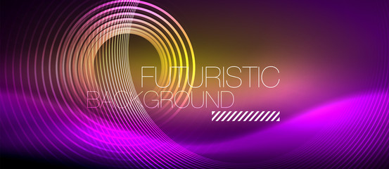 Neon glowing techno lines, hi-tech futuristic abstract background template with square shapes
