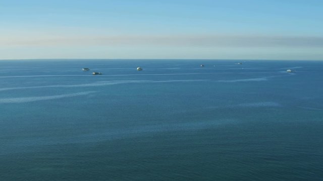 Aerial view at sunrise of Stiltsville wooden shacks Biscayne Channel Sand banks Cape Florida National Park Miami America 