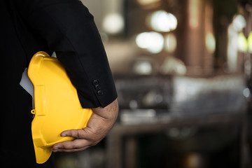 Industrial helmet, yellow helmet with hand