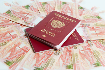 Passport and money. Travel expenses concept uncropped on white background. Money from different countries.