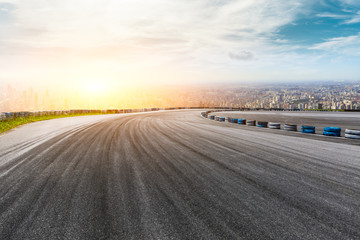 Panoramic city skyline and buildings with empty asphalt road pavement