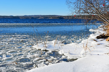 Russia. Southern Ural, Chelyabinsk region,  lake Uvildy in sunny frosty day