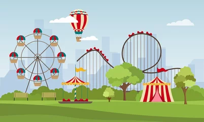Deurstickers Amusement park vector illustration cartoon flat © borodatch
