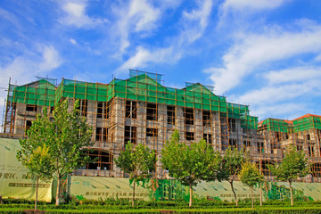 Unfinished buildings in a construction site