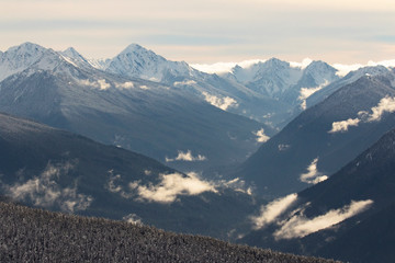 Olympic mountains in washington state all covered in snow