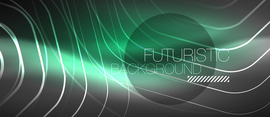 Black and glowing color lines neon design, magin techno template background
