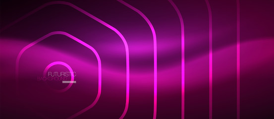 Neon glowing wave, magic energy and light motion background. Vector wallpaper template