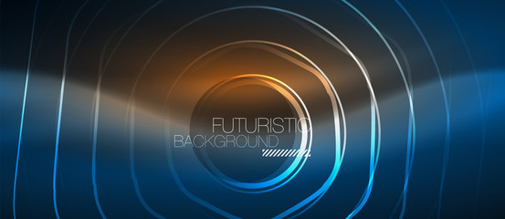 Neon glowing lines, magic energy space blue light concept, abstract background wallpaper design