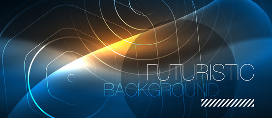 Neon glowing lines, magic energy space blue light concept, abstract background wallpaper design