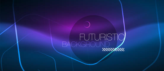 Neon glowing lines, magic energy space blue light concept, abstract background wallpaper design