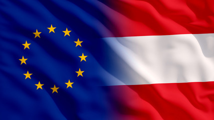 Waving EU and Austria Flags