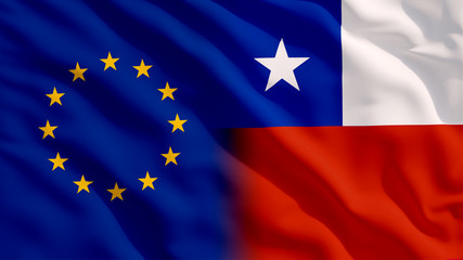 Waving EU and Chile Flags