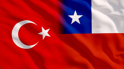 Waving Turkey and Chile Flags