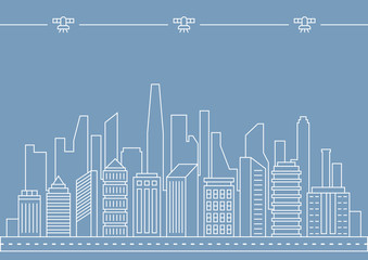 White line city vector illustration on blue background