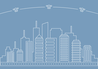 White line city vector illustration on blue background