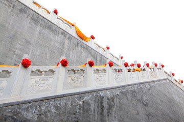 Chinese rock railings and grey wall