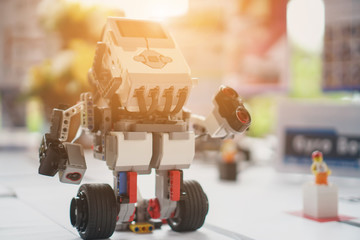 Stem education.robot at lab. Early development, diy, innovation, modern (AI)Artificial intelligence technology Science experiment concept