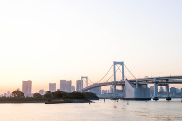 View of Rainbow bridge at sumida river sunset viewpoint ,tokyo