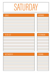 Day planner, Saturday planner for diary, notebook. Printable A4 planner vector illustration