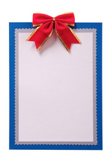 Christmas card red bow decoration vertical isolated
