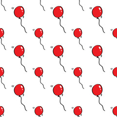 Seamless hand drawn red balloon on white