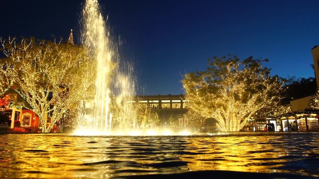 Los Angeles, NOV 26: Night view of the fountain and the public art Spirit of American Youth in The Americana at Brand on NOV 26, 2018 at Los Angeles, California