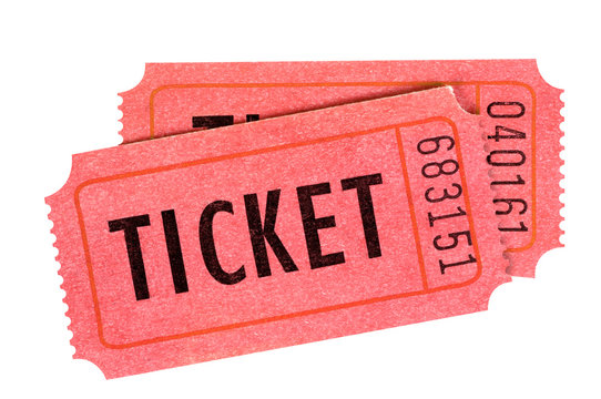 Two red movie or raffle tickets isolated