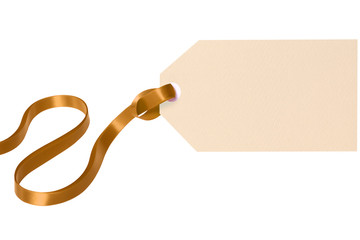 Gift tag gold ribbon isolated white background
