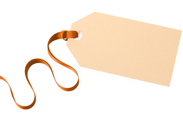 Gift tag gold ribbon isolated white background