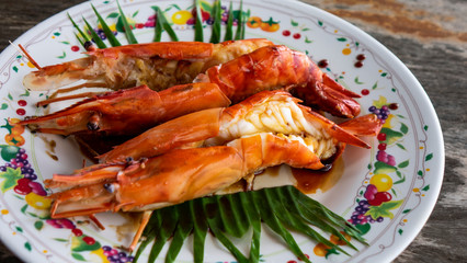 Grilling shrimp seafood background