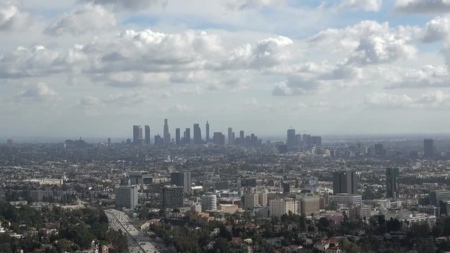 Zoom in shot of downtown Los Angeles from a distance