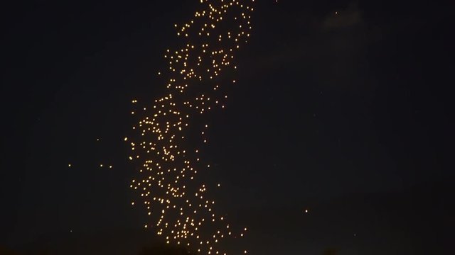 Mass Lantern Release, yi peng, loy krattong festival, floating thousands of lamps in Thailand amazing view from far away