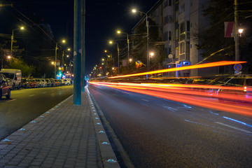 Fototapeta na wymiar Light trails in the city at night. Long exposure.