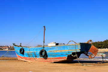 Wooden fishing boats in the sea