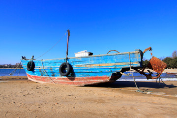 Wooden fishing boats in the sea