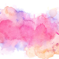 watercolor brush with splashes on white paper.