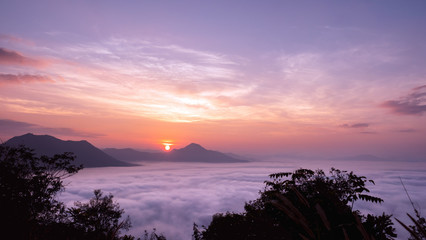 Beautiful Sunrise and foggy at PhuThok , loei,Chiang khan , Thailand