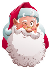 Santa Claus head winks. Merry Christmas fun vector