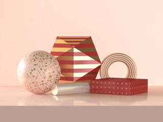 Pink gold sphere abstract shape 3d rendering scene celebrations Christmas holiday concept