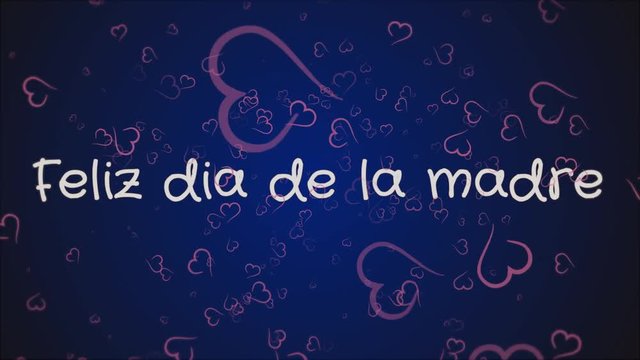 Animation Feliz dia de la madre, Happy Mother's day in spanish language, greeting card, falling hearts, black background