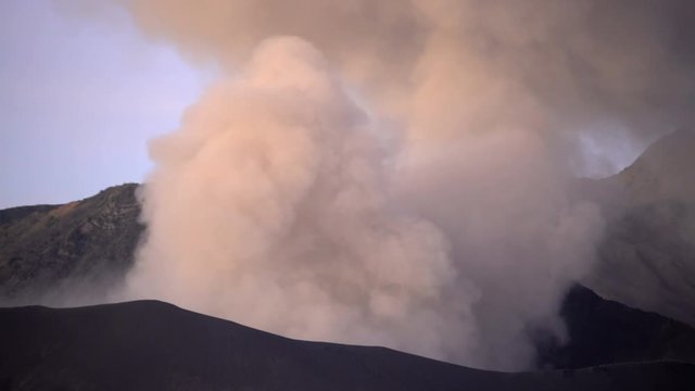 Travel and tourism destination of Mt Bromo summit at sunset Java Indonesia