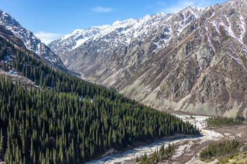 Scenic landscape in Ala Archa national park in Tian Shan mountain range, Kyrgyzstan