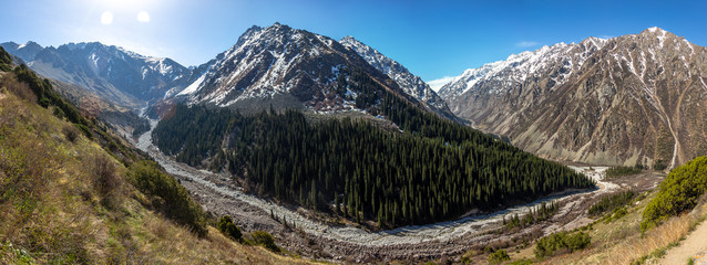 Scenic landscape in Ala Archa national park in Tian Shan mountain range, Kyrgyzstan