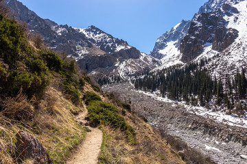 Fototapeta na wymiar Scenic landscape in Ala Archa national park in Tian Shan mountain range, Kyrgyzstan