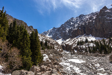 Scenic landscape in Ala Archa national park in Tian Shan mountain range, Kyrgyzstan