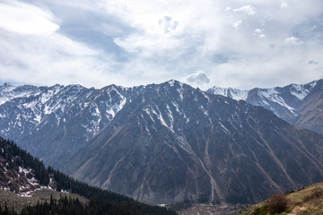 Naklejka na ściany i meble Scenic landscape in Ala Archa national park in Tian Shan mountain range, Kyrgyzstan